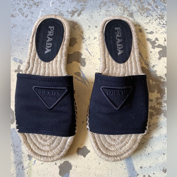 Prada Shoes - Prada Canvas Logo Slide Espadrilles